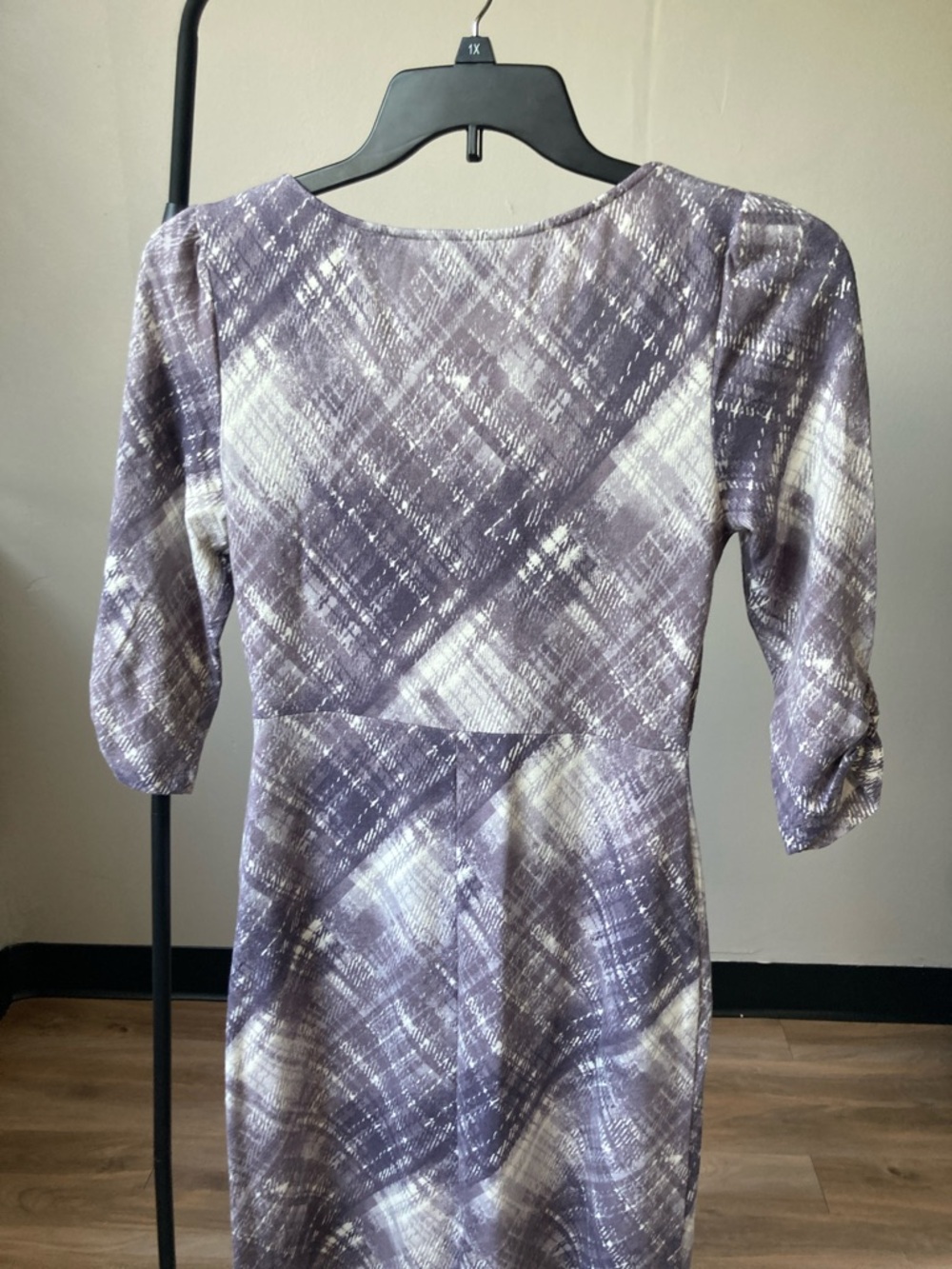 Connected dress dusty lavender plaid print dress casual office size 4 - Picture 7 of 17